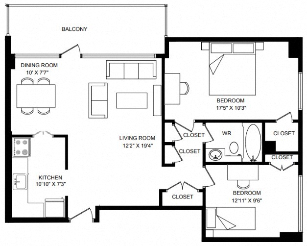 Floor plan layout diagram for 2E